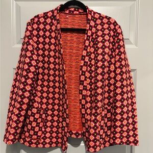 Women’s Cardigan Sweater Open Knit Flower Floral Vintage Retro Patter Red Blue